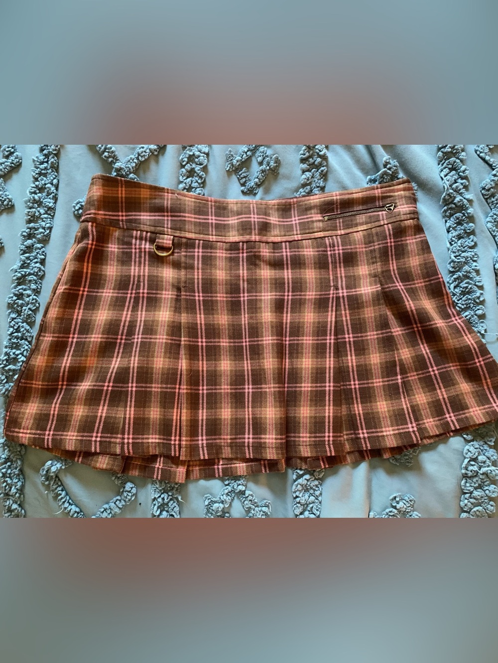 Old Navy Brown and Pink Plaid Pleated Low-Rise Mini Skirt with Pocket Y2K Style